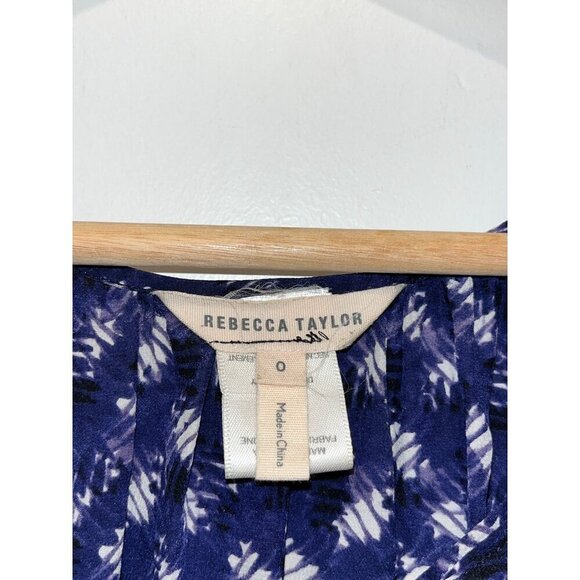 Rebecca Taylor Navy Patterned 3/4 Sleeves Silk Pleated Blouse Women's Size O - Picture 2 of 8